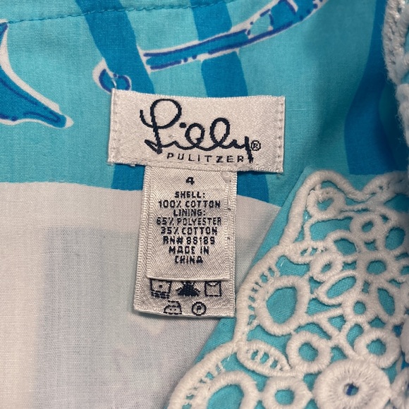 LILLY PULITZER blue retro seahorse print dress with crochet lace, size 4 - Picture 3 of 8